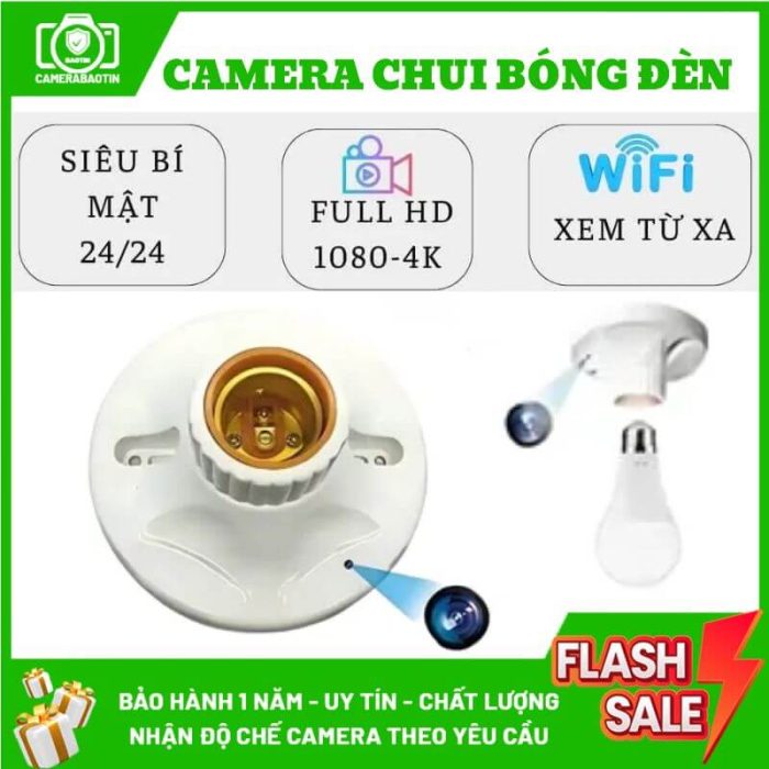 Hình ảnh camera chui bóng đèn nguỵ trang bảo tín